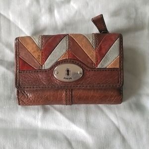 Fossil Wallet Brown Leather Suede Pattern